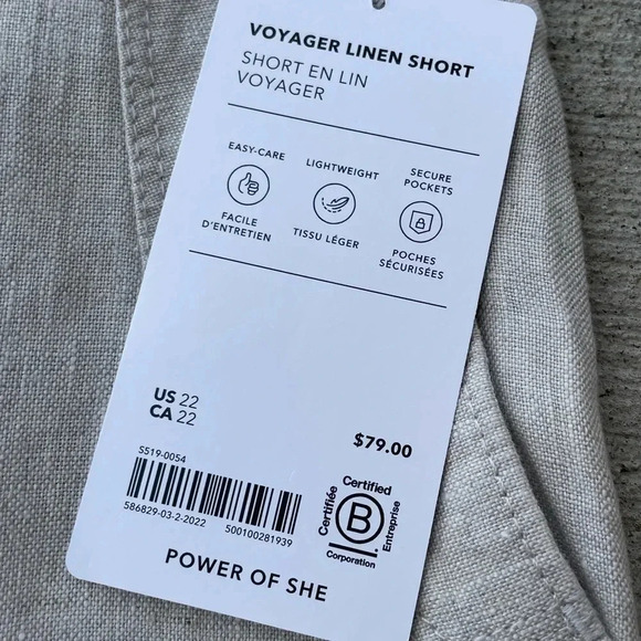 NWT Athleta Voyager Linen Short Womens Plus Size 22 Khaki Beige Lightweight - Picture 3 of 5